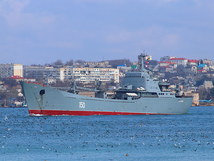 Большой десантный корабль "Саратов" выходит из Севастопольской бухты