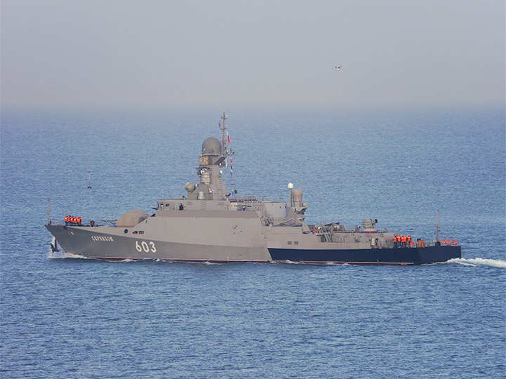 Малый ракетный корабль "Серпухов" в море